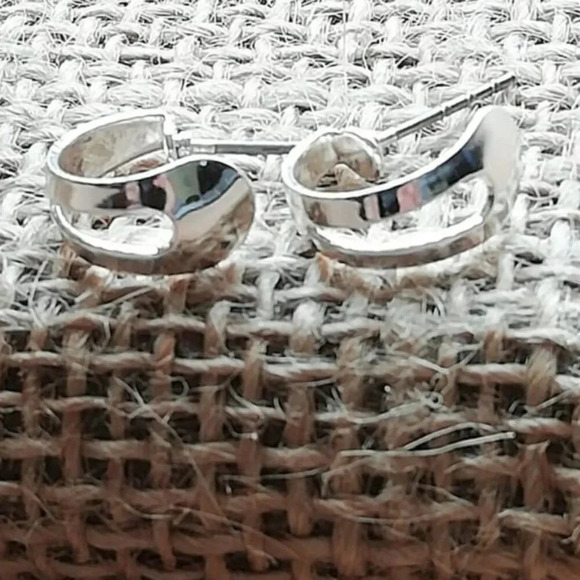 Silver steel mini open hoops huggie style earrings/minimalist - Picture 1 of 4